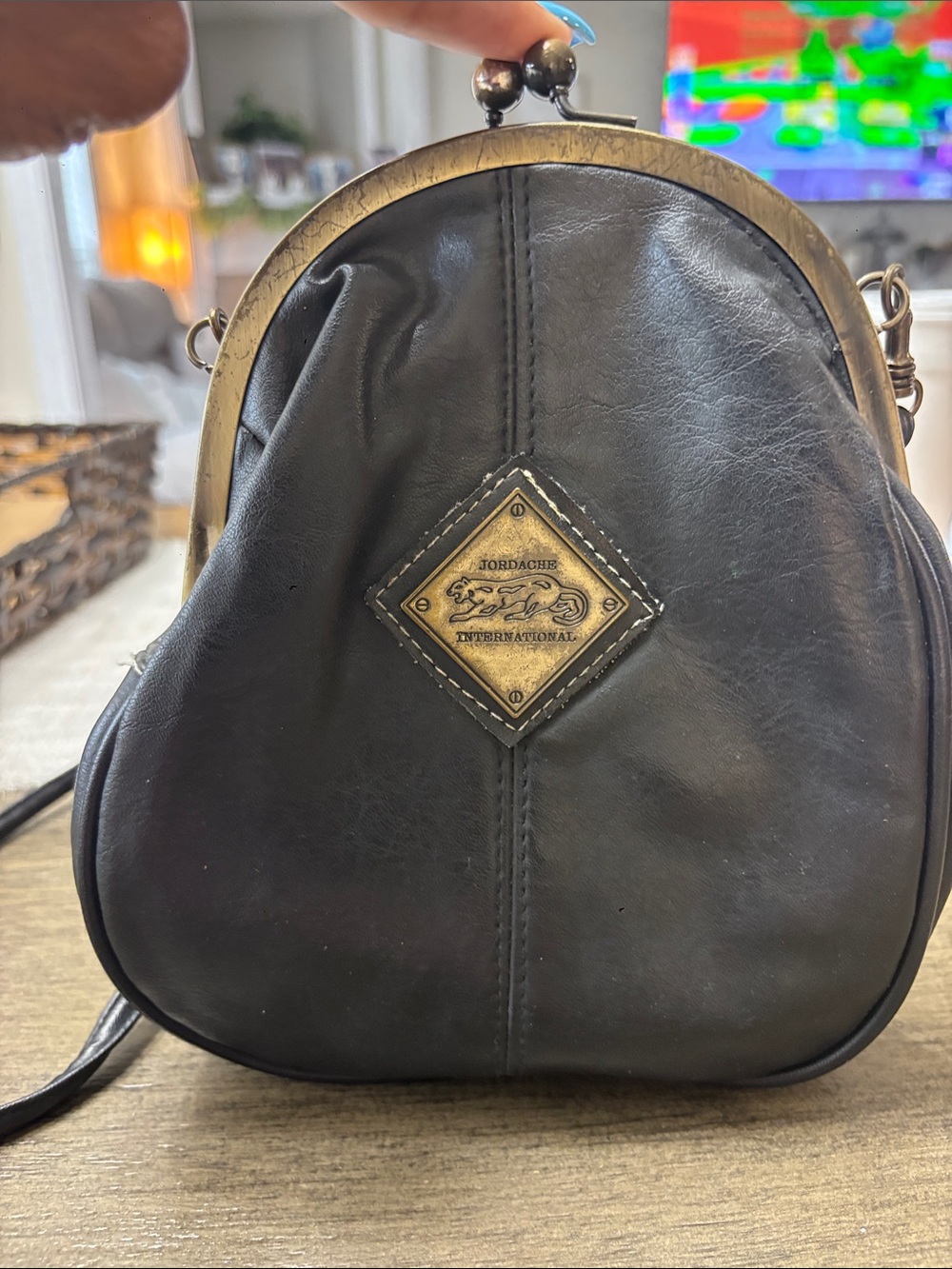 Jordache Black Leather Kiss-Lock Crossbody Purse